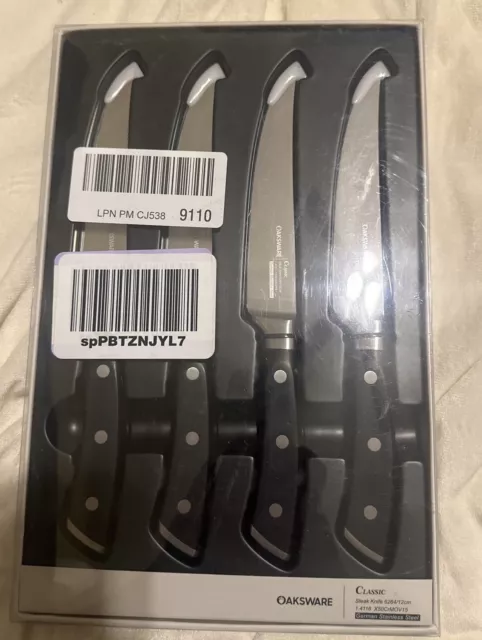 OAKSWARE Steak Knives, Non Serrated Steak Knife Set of 4, German Steel Steak Set