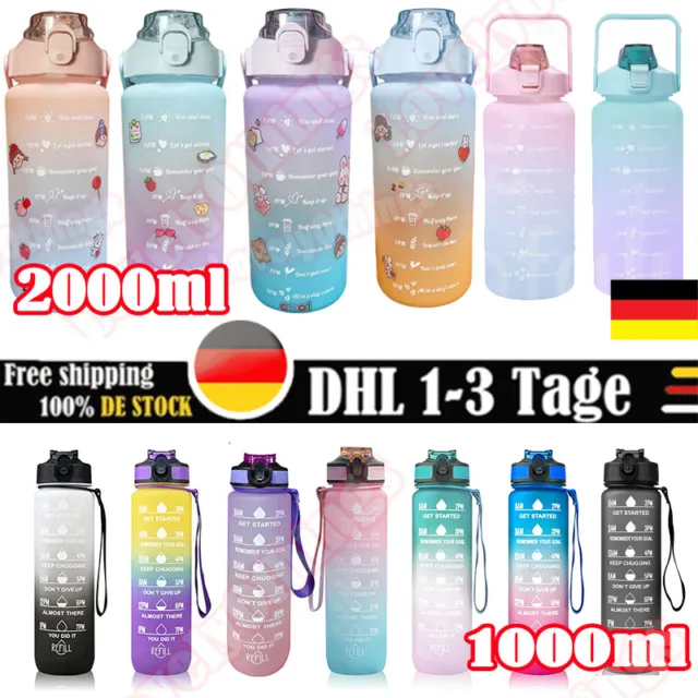 1L/2L Sport Wasserflasche Trinkflasche mit Strohhalm frei BPA Tasse Gym Haking#