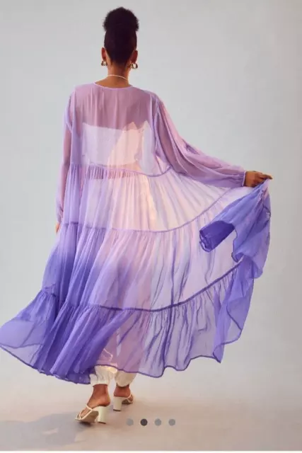 Anthropologie Tiered Sheer Ombre Duster Kimono Cover-up Purple O/S XS S M L NWT