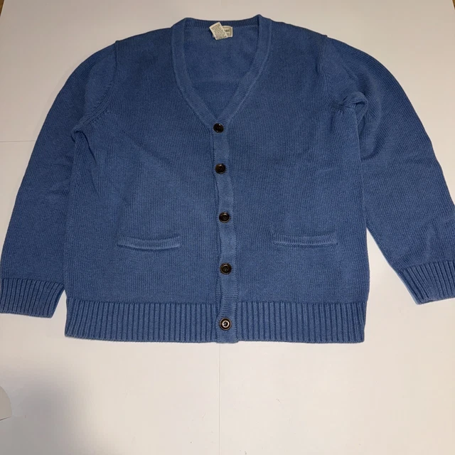 LL BEAN MENS Size Large Knitted Cardigan Sweater Blue Button Up Cotton