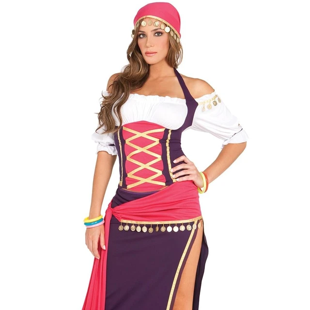 Gypsy Coin GYPSY COSTUME FORTUNE Teller Psychic Top Skirt Scarf Coin Trim Purple ...