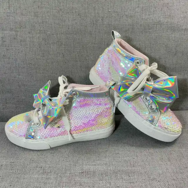 Jojo Siwa Girls Size 2 Reverse Sequin High Top Sneakers Bow Accent