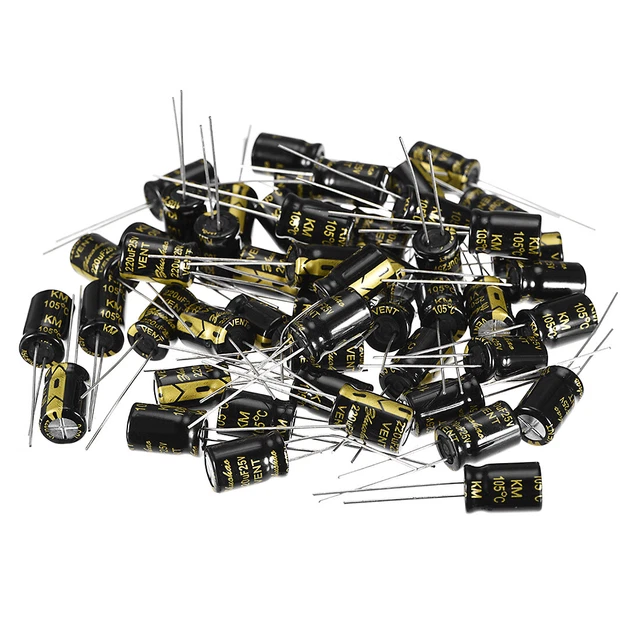 Radial Condensateur électrolytique 220uF 25V 105°C Vie 2000H 8x12mm Noir 50pc