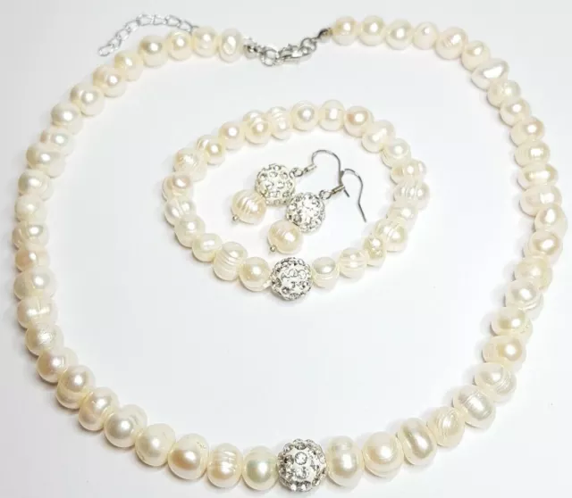 Genuine Cultured Freshwater Baroque Pearl Necklace Bracelet Earring Set suite