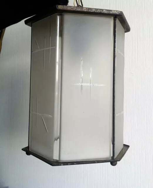 antike Jugendstil Lampe, Art-Deco Hängelampe Leuchte Flurlampe Laterne Glas alt