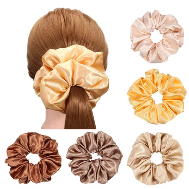 Groß Haargummis Seide Satin Elastisch Haar Ring Bänder Seil Krawatte Damen Gi ღ