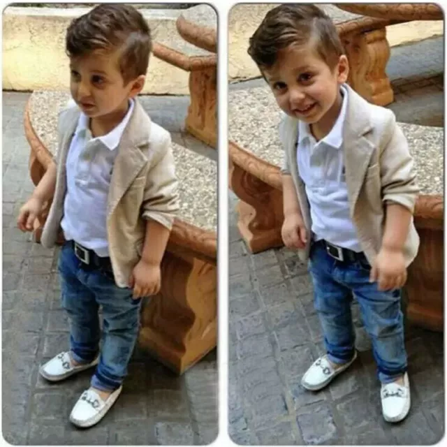 Kids Baby Boys Gentleman Blazer Suit + Shirt + Jeans Birthday Outfit Clothes UK