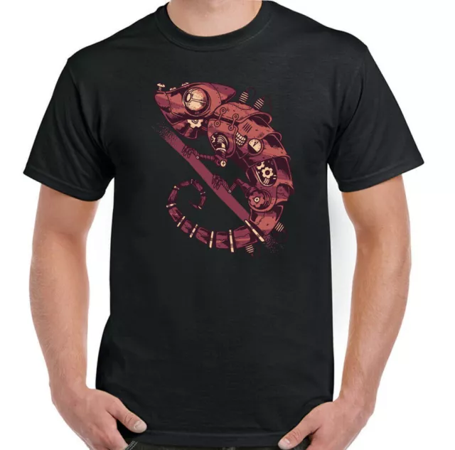 Steampunk Camiseta,Camaleon Hombre Cool Divertido Camiseta Lagarto Gecko Punk