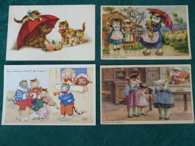 retro-collection lot x4 ancienne CPA cartes postales LES CHATS en chansons