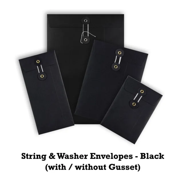 Black String & Washer Envelopes Bottom&Tie Craft Mailer Fast & Free Delivery