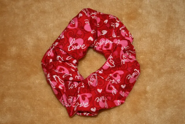 Scrunch-Ups HAIR SCRUNCHIES - Pretty Pink Hearts With Love On Red Scrunchie