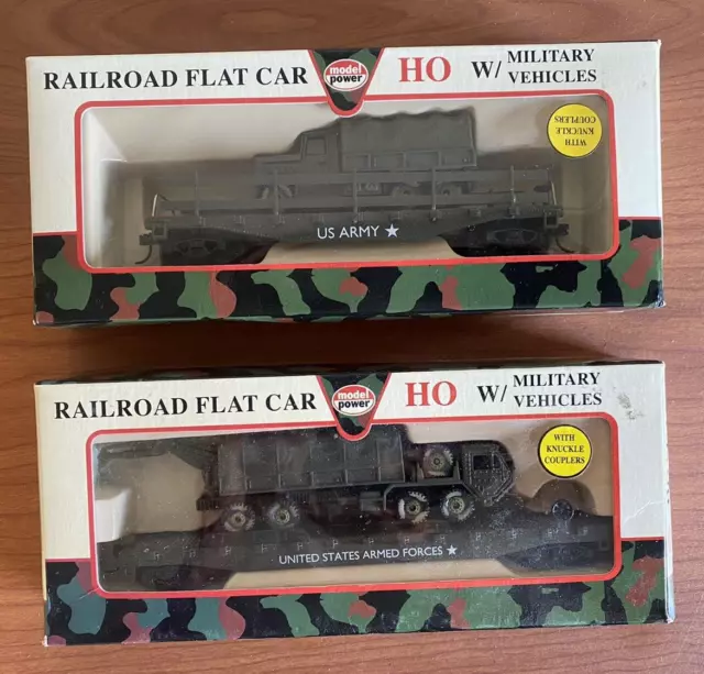 Lot of 2 Model Power HO Scale Military Freight Train Cars - Troop Carrier