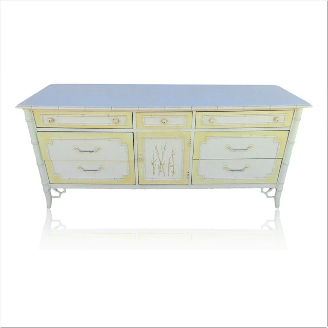 Rare Thomasville Faux Bamboo Allegro Fretwork 9 Drawer Dresser With Center Door Rare Thomasville Faux Bamboo Allegro Fretwork 9 Drawer Dresser With Center Door