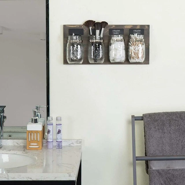 Rustic Brown Wood Wall-Mounted Plant Organizer w/ Mason Jars & Chalkboard Labels