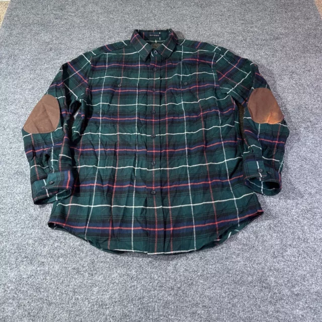 Pendleton Shirt Mens Medium Green Plaid Hawthorne Flannel Elbow Patch Button Up