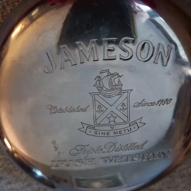 Jameson Irish Whiskey 3" Round Hip Pocket Flask - Stainless Steel - Brass Screw 2