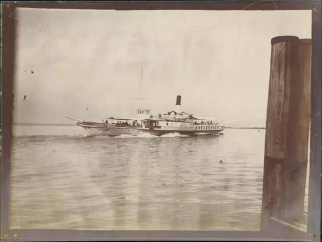 Suisse, Bateau "Helvetia" sur le Lac de Constance  Vintage silver print.  Tira