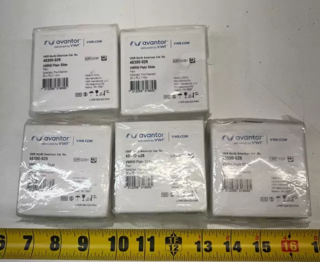 Lot of 5) 72 Pack VWR Plain Selected Microscope Slides 48300-026 25 x 75 x 1mm