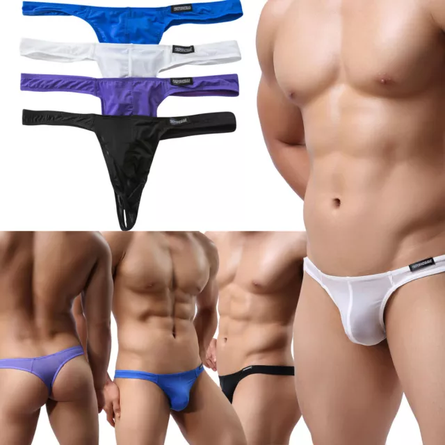 Mens Thong Underwear Sexy Male T-Back G String Undie Bulge Pouch Basic Stretch