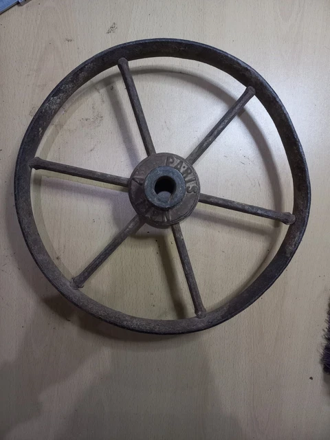 Antique 6 Spoke Cast Iron Wagon Cart Wheel Farm Primitive Country PARIS NBEL A