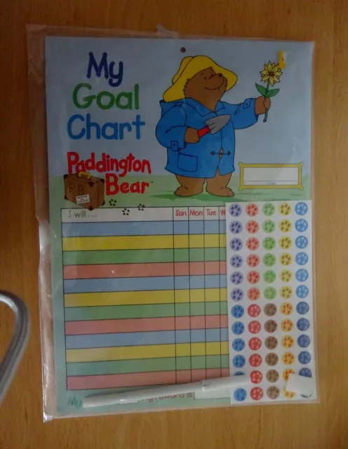 VINTAGE PADDINGTON BEAR 1980s Childs Goal Chart  New in  packing - Unused