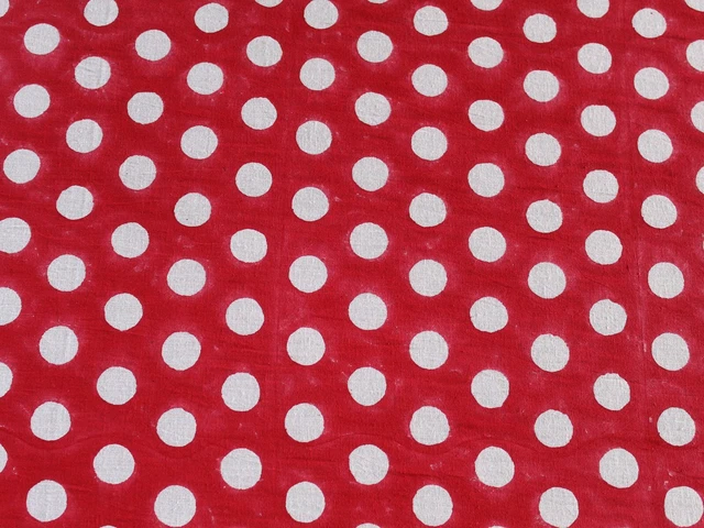 Indien 2.3m Rouge Blanc à Pois Tissu Coton Couture Vêtement Tissu pour Artisanat