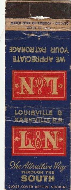 Louisville & Nashville Railroad Matchbook Cover.