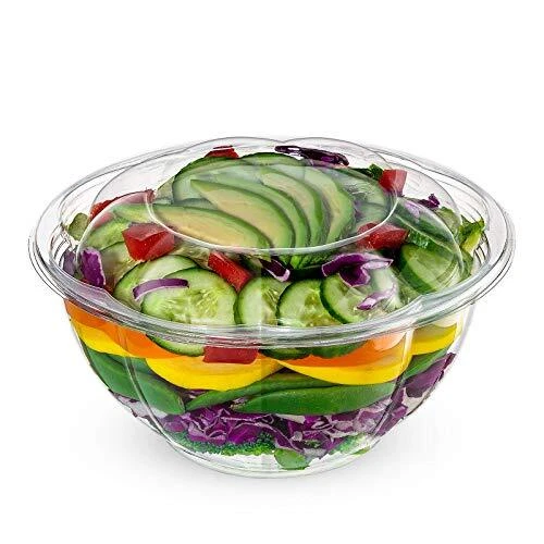 50 Sets 32 Oz. Plastic Salad Bowls To Go With Airtight Lids