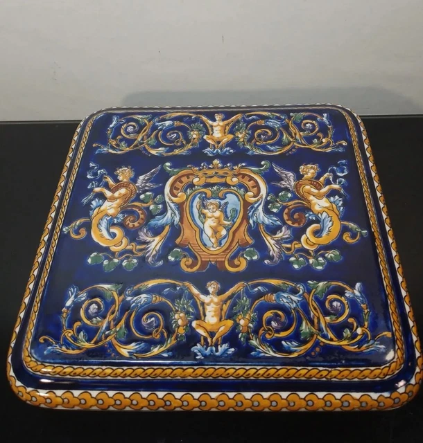 GIEN décor renaissance italienne Dessous de plat en faïence bleu 1938/1960