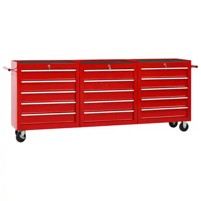 Chariot Ã  outils avec 15 tiroirs Acier Rouge