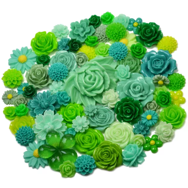 ENSEMBLE VERT résine fleur à dos plat rose cabochon artisanat embellissements décoder pierres précieuses