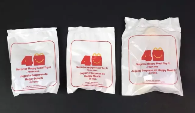 NIP Lot of 3 McDONALDS 40th ANNIVERSARY Retro Happy Meal Toys 6 8 11 Sealed New