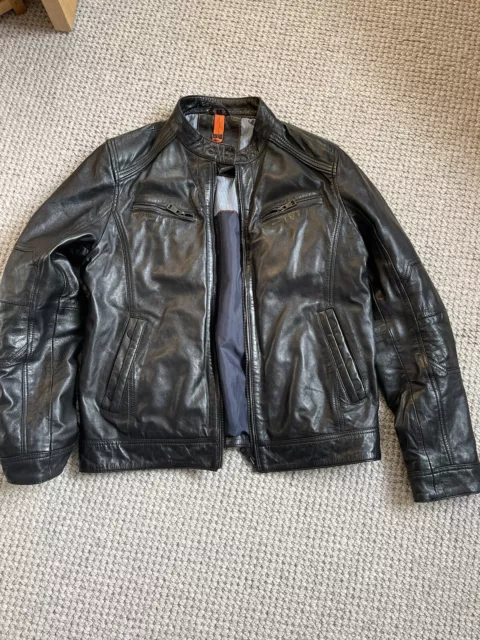 mens black leather bomber jacket medium