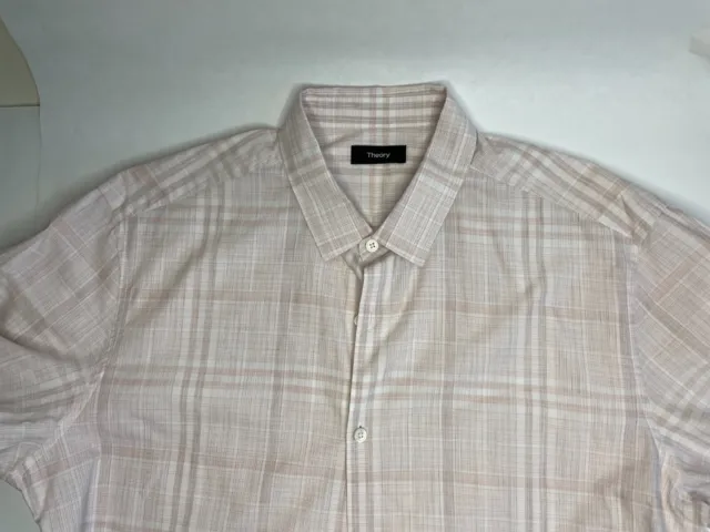 Men's Theory Button Down long Sleeve Shirt size L in Pink Plaid