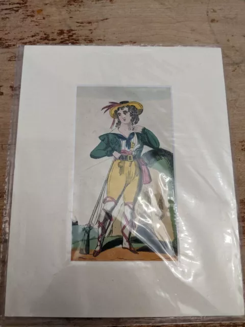 Antique Hand Colored Art Engraving. Matted.