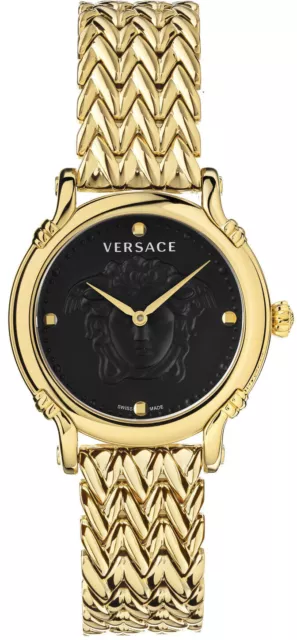 Versace VEPN00620 Safety Pin black gold champagne Stainl.Steel Women's Watch NEW