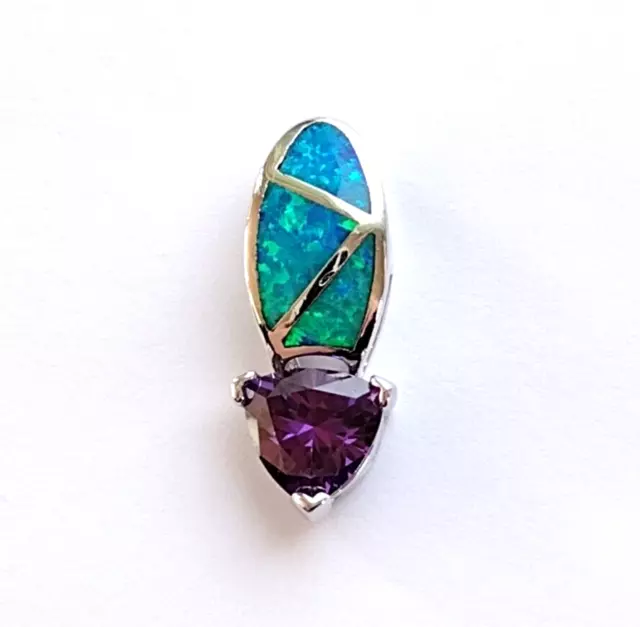 ! Lovely Vintage Sterling Silver Fire Turquoise Opal & Amethyst Pendant