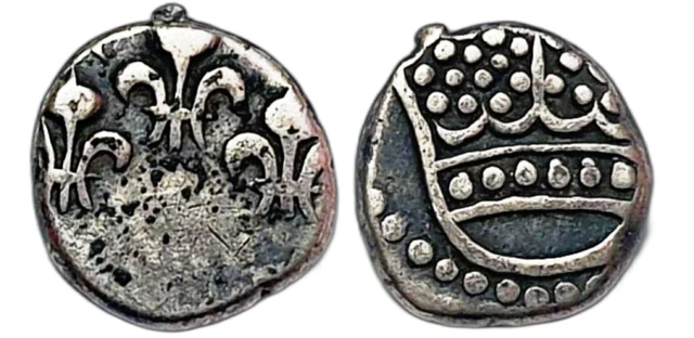 INDO - FRENCH , INDIA ,Silver Fanon, 1.48g, pearled crown, rare
