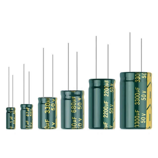 Value 1uF to 3300uF Voltage 10V to 50V Electrolytic Capacitor 105°C Low ESR