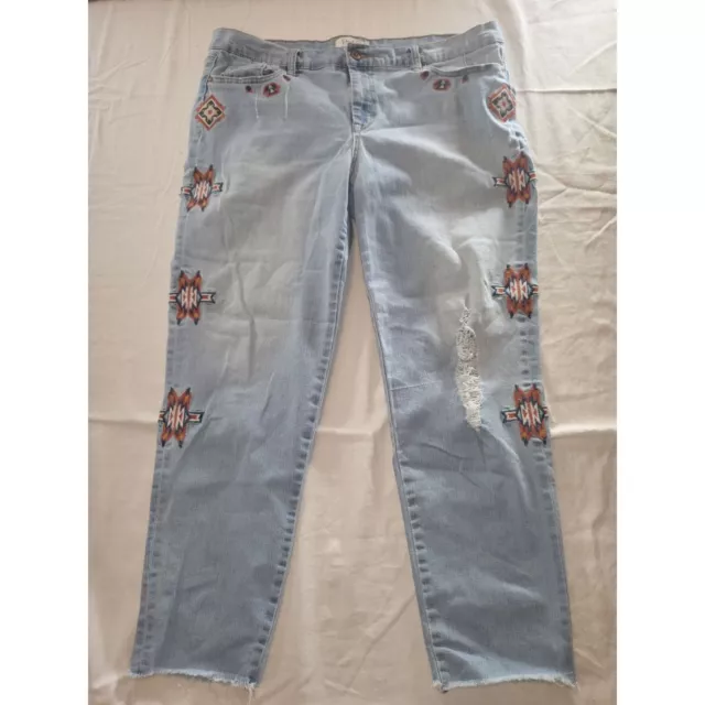 Jessica Simpson Jeans Women Sz 32 Blue Denim Southwestern Embroidered