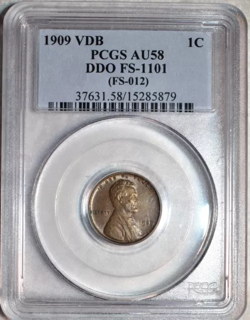 PCGS AU-58 1909-P VDB FS-1101 Double-Die Obverse Lincoln Cent, Lustrous DDO!