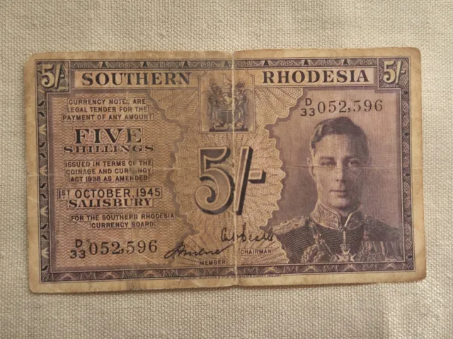 Southern Rhodesian 5 Shillings Note