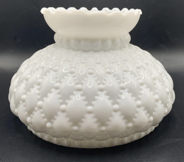 VTG Milk Glass QUILTED DIAMOND PATTERN 5.5" Fitter Hurricane Lamp Shade/Globe