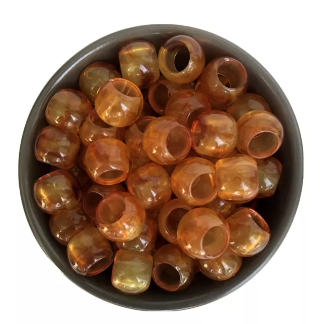 20X Amber Honey Brown Macrame Beads 17x13mm Round Resin Bead 9.5mm Big Hole