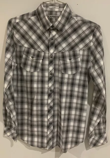 Express Fitted Mens Long Sleeve Dress Shirt Size Small 14-14 1/2 Gray 1