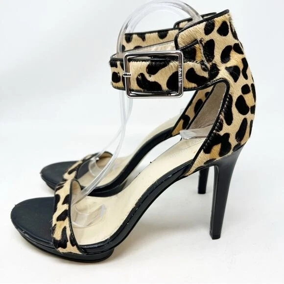 CALVIN KLEIN VIVIAN Black Leopard Ankle Strap Heels Sz 8 26.99 PicClick
