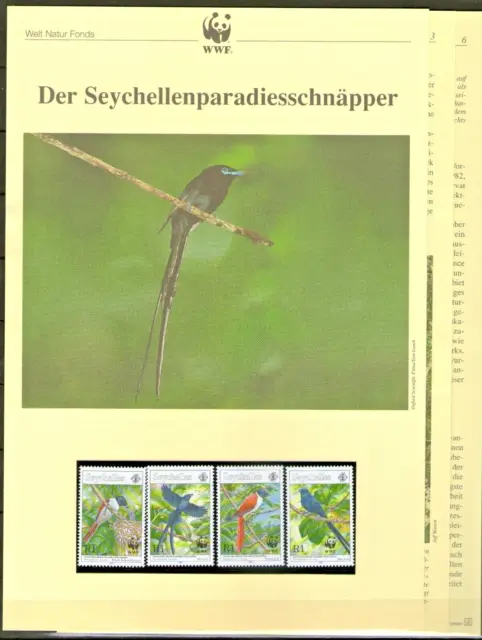 WWF 1996 Seychellen Paradiesschnäpper MiNr. 798-801 **/MNH mit Beschreibung