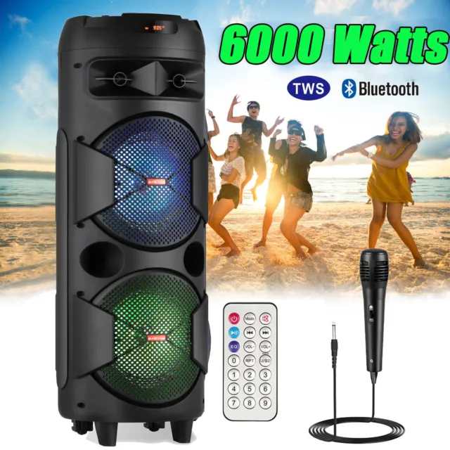 8" 6000W Portable Bluetooth Party Speaker Subwoofer Heavy Bass Sound System TWS