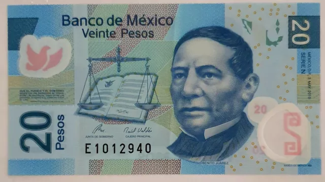 Mexico 20 Pesos 2010 aUNC Polymer Note