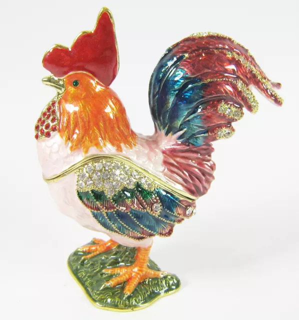 Rooster Enamelled, Jewelled Trinket Box or Figurine